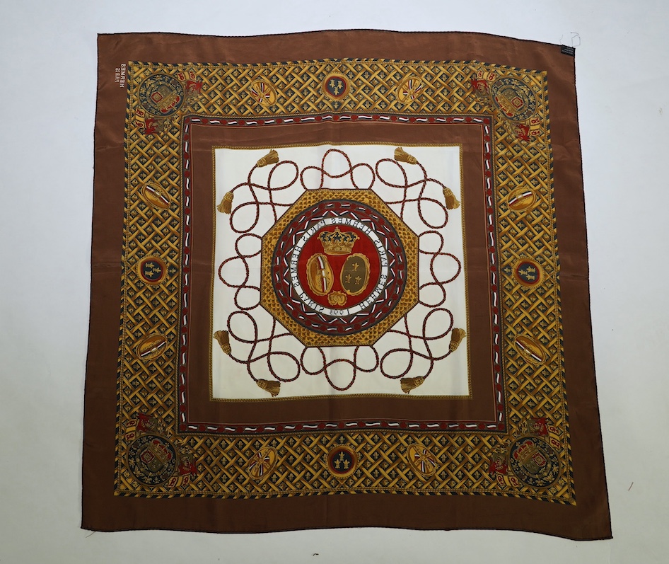 A Hermes Paris vintage silk scarf, crowns 1790, 86cm x 86cm